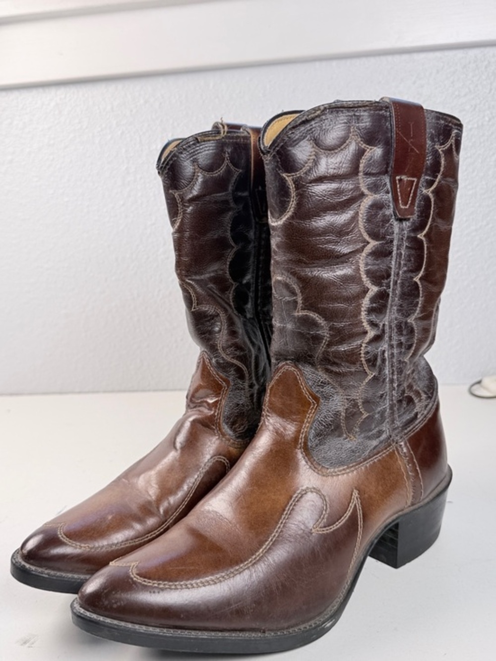 Vintage Texas Womens Size 5 D Brown Leather Cowboy Boots Made in USA Western